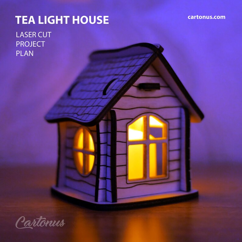 Tea light house Christmas home decor. Laser cut plan. SVG file template image 10