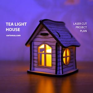 Tea light house Christmas home decor. Laser cut plan. SVG file template image 1