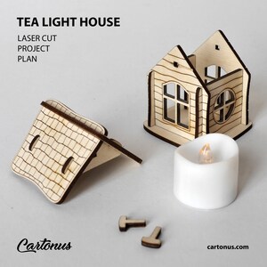 Tea light house Christmas home decor. Laser cut plan. SVG file template image 7