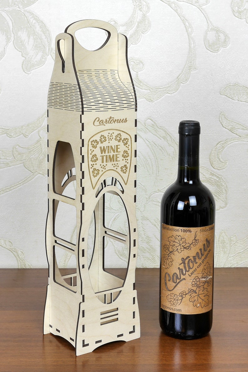 Elegant wine boxes by Cartonus.
Lasercut vector files / project plan with engraving for laser cutting.
Vertical position of bottle.
Art nouveau and Art-deco style.
Set of 6 wood box designs.