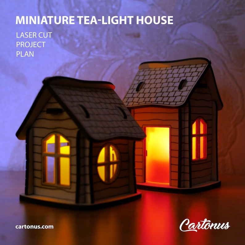 Tea light house Christmas home decor. Laser cut plan. SVG file template image 2