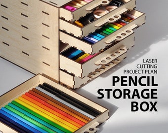 Storage box six drawer, Wooden pencil box, Toolbox, 6 Drawer wood pastel storage box. Laser cut plan. File template
