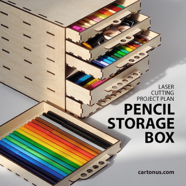 Storage box six drawer, Wooden pencil box, Toolbox, 6 Drawer wood pastel storage box. Laser cut plan. File template