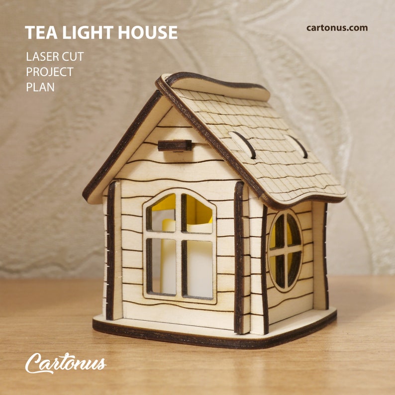 Tea light house Christmas home decor. Laser cut plan. SVG file template image 4