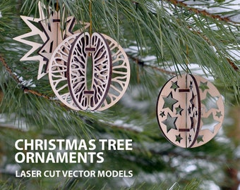 Christmas tree ornaments. Laser cut plan. SVG file template