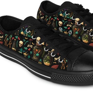 Witch Bottle Women's Sneakers - Witch Apothecary Herbs Trippy Festival Wear Deck Shoes Canvas shoes Dj Rave Hippie Techno EDM