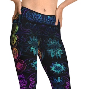 Atomic Lotus Leggings for Women Soft Stretchy Flower Hippie Clothing, Boho Clothing, CottageCore Plus Size Leggings Yoga