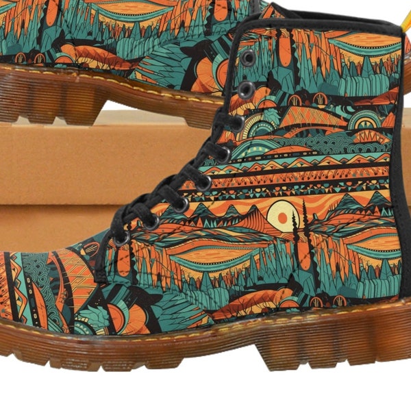 Vision Quest Women's Canvas Boots Native American Life in the Southwest Boho Gift for Her Turquoise Vegan Boots