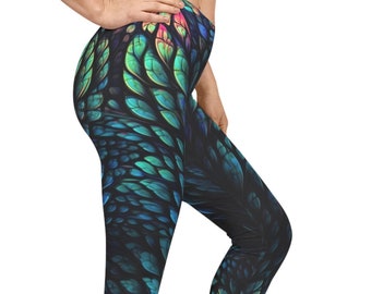 Enchanted Plumes Leggings for Women Soft Spandex Feather Hippie Clothing, Boho Clothing, CottageCore Plus Size Leggings Yoga MS