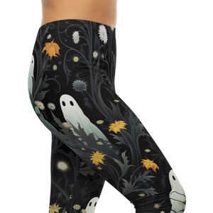 Spooks! Halloween Capri Leggings, XS to 2XL Ghost Leggings XS Gothic Clothing, Spooky Leggings, Witchcore Playful Yoga, Boho Festival Wear