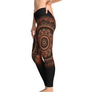 Tangerine Mandala Soft Stretchy Leggings for Women Hippie Clothing, Boho Clothing, CottageCore Plus Size Leggings Yoga Pant