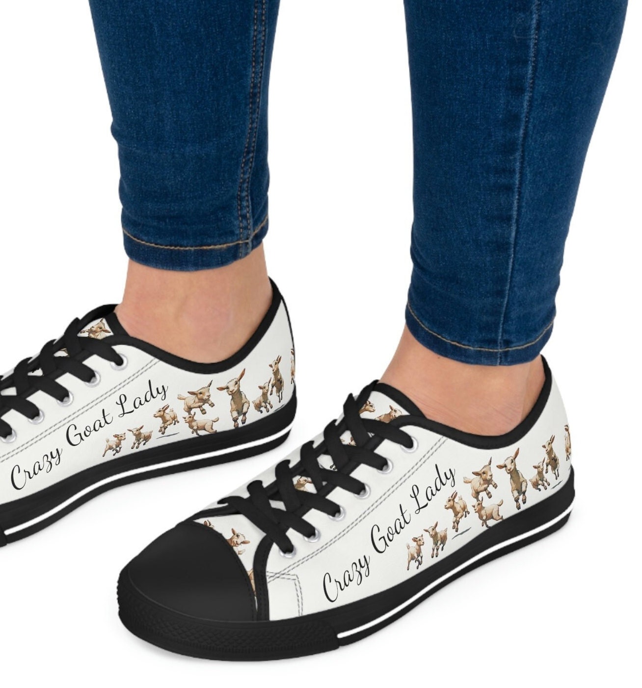 Crazy Goat Lady Women's Low Top Sneakers, Hippie Shoes, Women Clothing