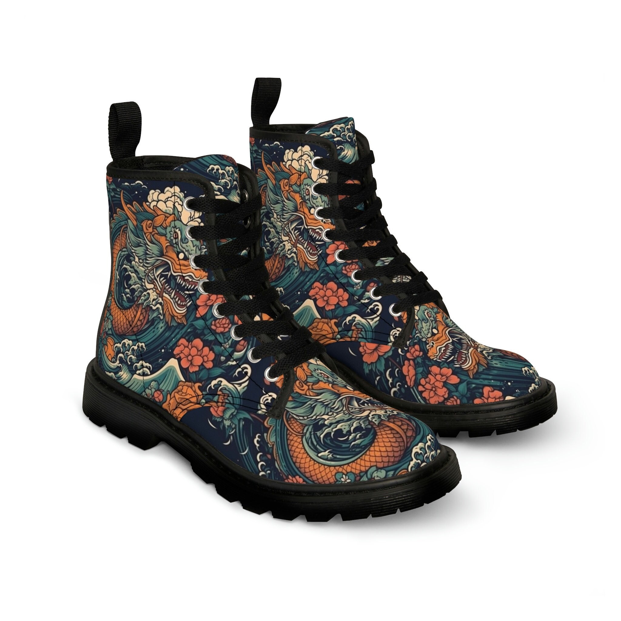 Wabori Dragon Tattoo Women's Canvas Boots Gift for Her - Etsy