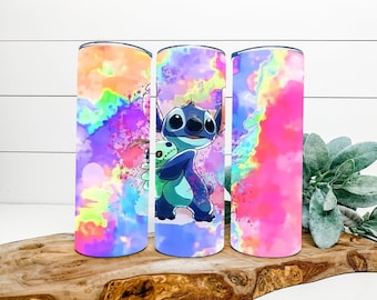 Cute Stitch Watercolor tumbler design-20 ounce skinny straight PNG design