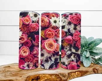 Fleurs colorées arc-en-ciel simples - design gobelet - 20 onces - 30 onces - design PNG droit et maigre