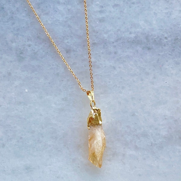Citrine Crystal Necklace, Petite Gold Natural Stone, Positive Energy, Handcrafted Wire Wrapped Pendant, Birthday Gift
