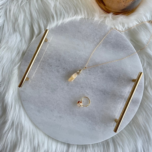 Citrine Crystal Necklace & Citrine Crystal Ring Set,Petite Gold Natural Stone,Positive Energy,Handcrafted Wrapped Pendant
