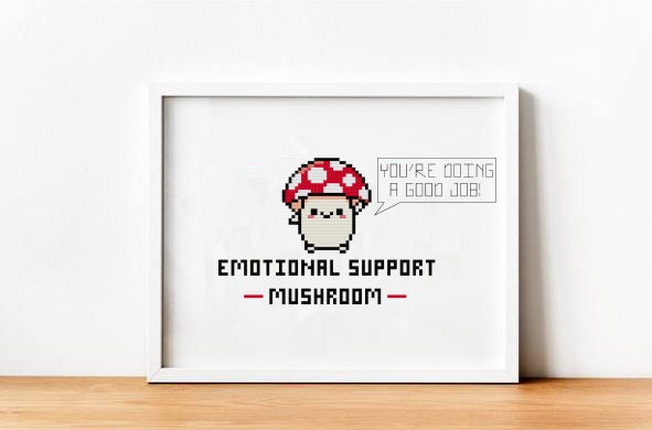 Emotional Support Mushroom Cross Stitch Pattern PDF, Handcraft Present,  Easy Make Needlework for Beginner, Vegan Embroidery Counted Chart