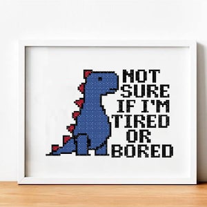 Tired Dinosaur Cross Stitch Pattern, Cartoon Network Art Embroidery PDF, Anime Easy Saga Needlework, Handmade Gift for Beginner, Animal art
