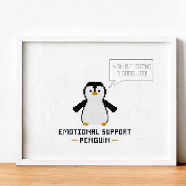 Emotional Support Penguin Cross Stitch Pattern PDF, Handcraft Present, Easy Make Needlework for Beginner, Animal Embroidery Counted Chart