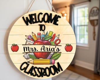 Custom Teacher Door Sign, Teacher Name Door Hanger, Back To School Gift For Teacher, Classroom Decor, Wooden Door Sign