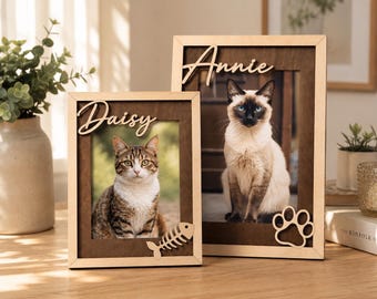 Personalized Cat Picture Frame, Custom Pet Photo Frame, Wooden Cat Memorial Frame, Personalized Cat Gift, Pet Lover Gift