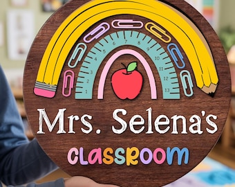 Custom Teacher Rainbow Door Hanger, Teacher Classroom Door sign, Back To School Gifts, Teacher Name Sign, Teacher Gifts, Classroom Decor