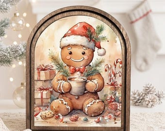 Cozy Gingerbread Christmas Sign, Wooden Arch Home Decor, Hot Cocoa Winter Wall Art, Rustic Holiday Decoration, Christmas Gift