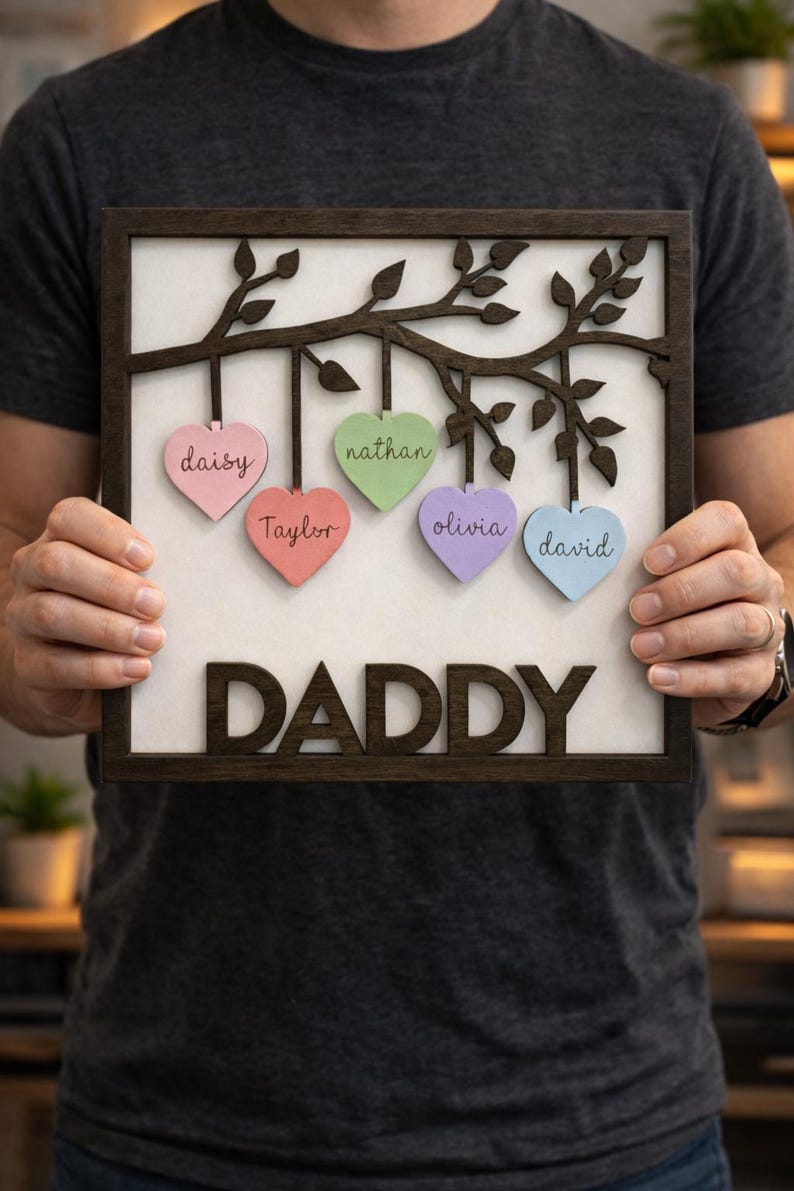 Personalized Family Tree Wood Sign for Dad, Custom Wooden Birthday Gift ...
