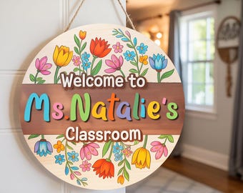Personalized Floral Teacher Welcome Sign, Custom Teacher Door Sign, Back To School Gift, Classroom Sign, Teacher Gift