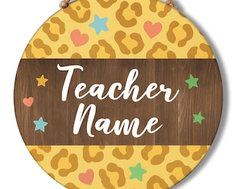 Personalized Teacher Door Hanger, Custom Leopard Door Sign, Leopard Teacher Name Sign, Classroom Decoration, Back To School Gift