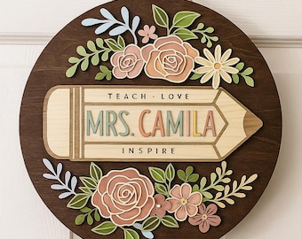 Custom Name Teacher Door Sign, Personalized 3D Teacher Door Hanger, Back To School Teacher Sign, Classroom Welcome Sign, Teacher's Day Gift