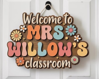 Custom Name Teacher Door Sign, Personalized 3D Teacher Door Hanger, Back To School Teacher Sign, Classroom Welcome Sign, Teacher's Day Gift