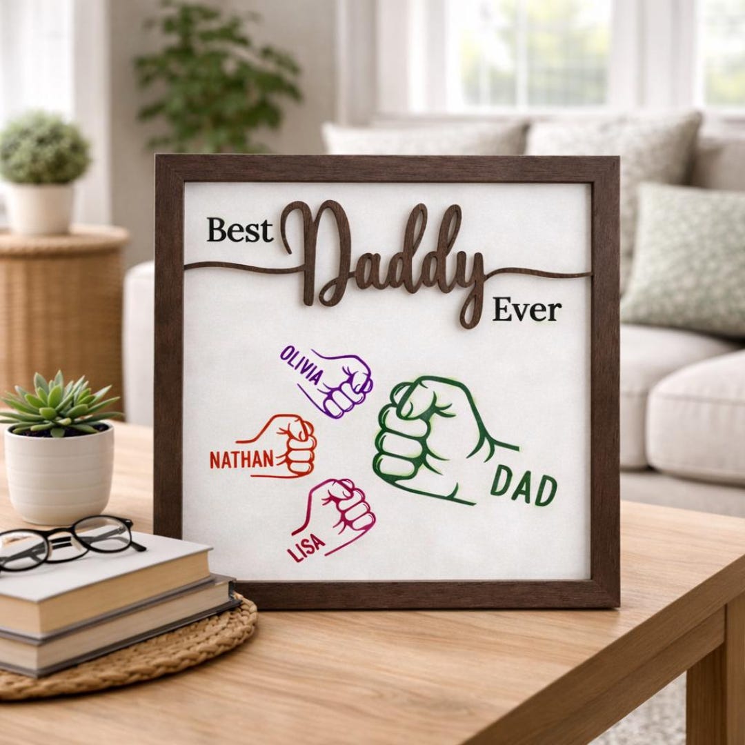 Personalized Best Dad Ever Wood Sign, Grandpa's Gift With Kids Name ...