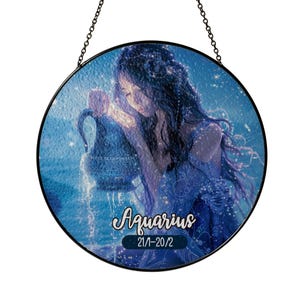12 Zodiac Suncatcher, Aguarius Wall Hanging, Zodiac Signs Window Hanger, HomDecor Gift, Astrology Gift