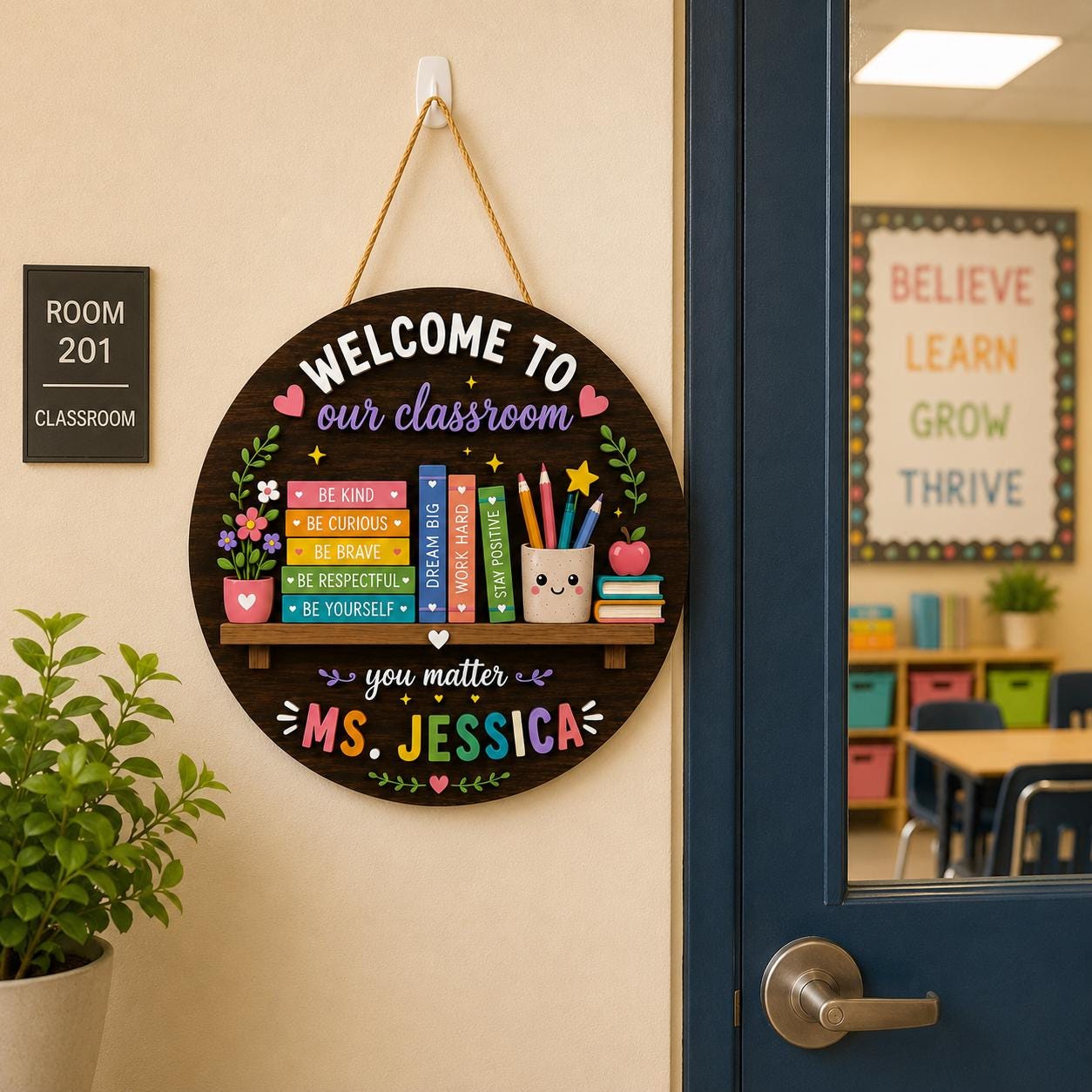 Personalized Classroom Door Sign, Teacher Name Classroom Decor, Welcome ...