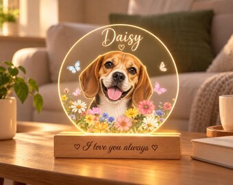 Custom French Bulldog Acrylic Night Light, Personalized Pet Portrait Lamp with Name, Colorful Floral Dog Gift, Pet Lover Decor