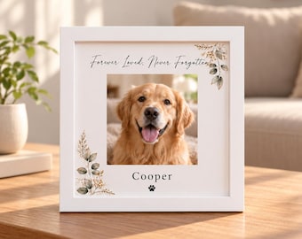 Custom Dog Photo Frame, Personalized Pet Memorial Gift, Pet Loss Sympathy Gift, Wooden Picture Frame with Pet Name and Photo