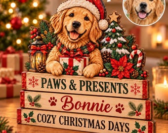 Custom Dog Christmas Sign with Name, Layered Wooden Holiday Decor, Personalized Pet Memorial Gift, 15mm Plywood Plaque