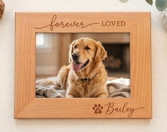 Personalized Dog Picture Frame, Custom Pet Memorial Frame, Forever Loved Dog Gift, Wooden Pet Photo Frame, Dog Loss Keepsake