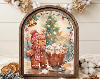Christmas Gingerbread Decor, Cozy Holiday Wooden Arch Sign, Hot Cocoa Christmas Wall Art, Winter Home Decor, Festive Gift