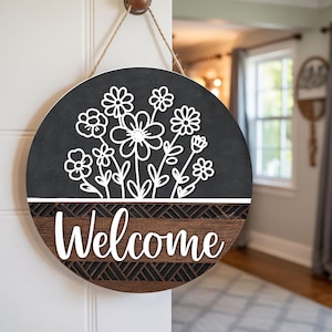 Floral Welcome Door Sign, Custom Door Hanger, Welcome Sign, Home Decor, Flowers Sign
