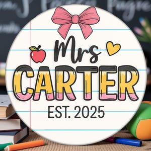 Personalized 3D Teacher Name Ribbon Door Sign, Custom Teacher Name Door ...