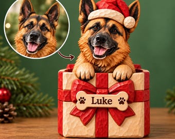 Custom German Shepherd Christmas Decoration, Personalized Dog Name Ornament, 3-Layer Wooden Dog Figurine, Pet Lover Gift