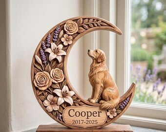 Personalized Dog Memorial Gift, Custom Pet Memorial Decor, Crescent Moon Dog Memorial, Pet Loss Keepsake, Dog Remembrance Gift
