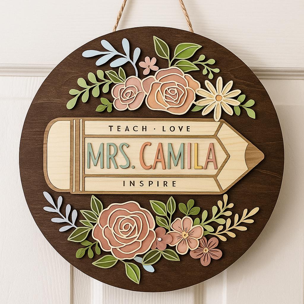 Custom Name Teacher Door Sign, Personalized 3D Teacher Door Hanger ...