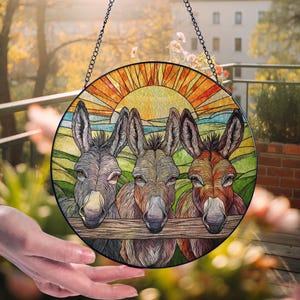 Donkey Peeking Glass Suncatcher Hanging ,Donkey Lovers Wall Hanger, Window hanging, Farm Animal decor, Farm sign, Funny Donkey Gift