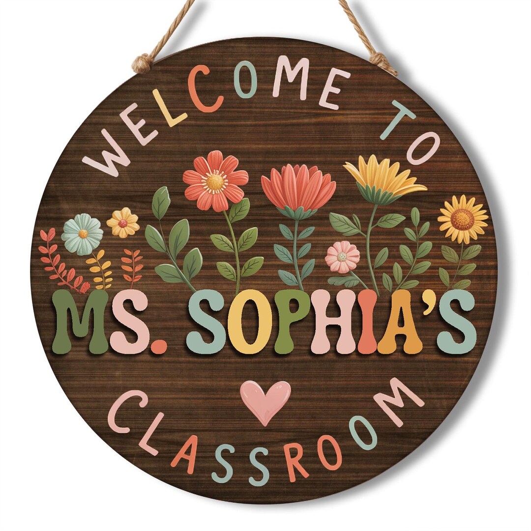 Custom Floral Teacher Name Sign, Personalized 3D Teacher Door Sign ...