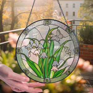 White Lily of the Valley Stained Glass Suncatcher, Lily May Birth Month Flower Window Hanger, Floral Wall Art Gifts, Indoor Decor