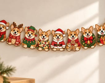 Personalized Corgi Christmas Garland, Custom Dog Name Ornament, Cute Wooden Christmas Decorations, Holiday Pet Lover Gift
